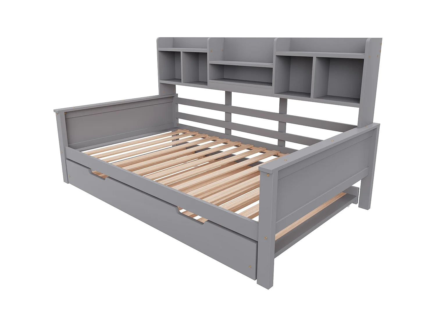 Ausziehbett 90x200 cm - Kinderbett mit Staufach Lattenrost - holz grau - ohne matratze