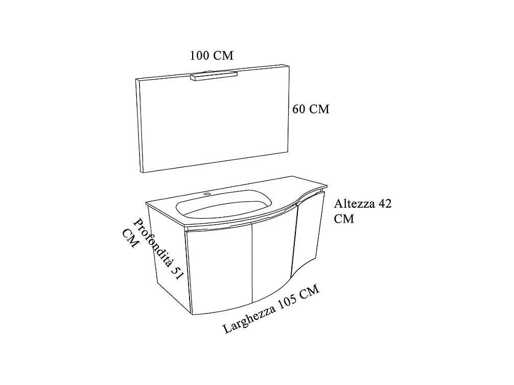 Meuble de salle de bain suspendu 3 portes "Malani" en chêne fumé avec miroir LED et lavabo intégré cm 105x50 55h