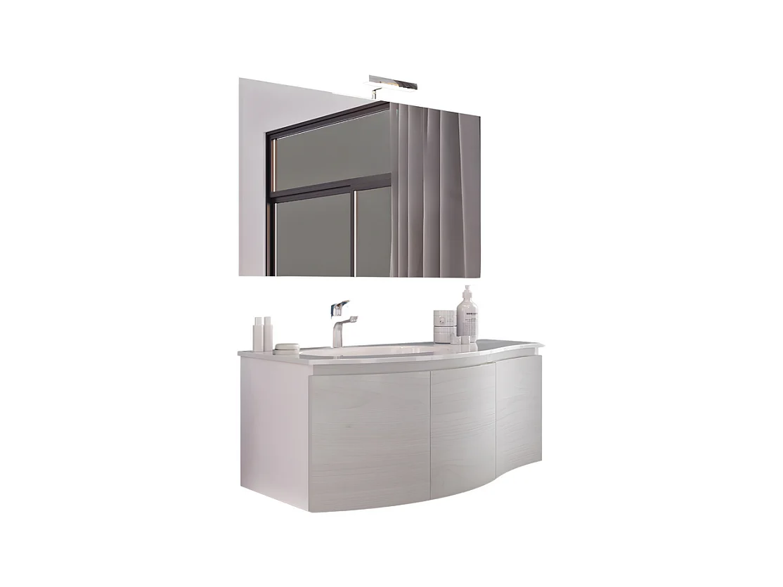 Meuble de salle de bain suspendu en chêne gris "Malani" 3 portes avec miroir LED et lavabo intégré cm 105x50 55h