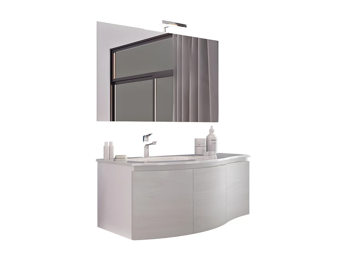 Mobile da bagno sospeso rovere grigio "Malani" 3 ante con specchio LED e lavabo integrato cm 105x50 55h