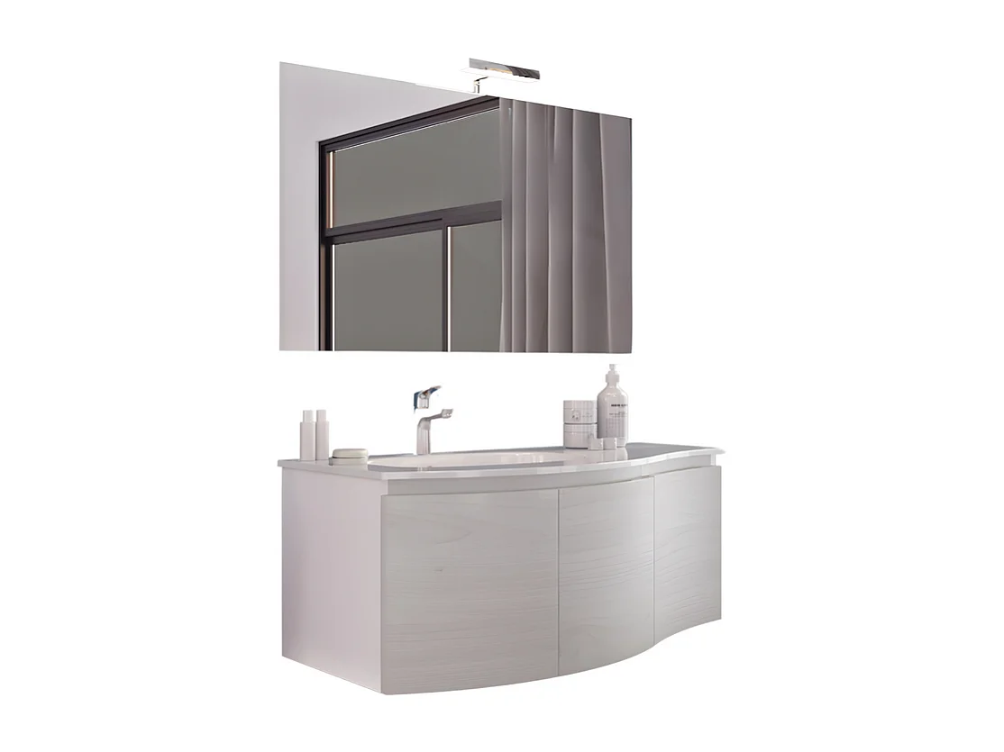 Mobile da bagno sospeso rovere grigio "Malani" 3 ante con specchio LED e lavabo integrato cm 105x50 55h