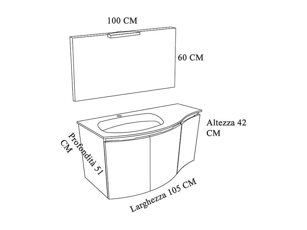 Mobile da bagno sospeso bianco lucido "Malani" 3 ante con specchio LED e lavabo integrato cm 105x50 55h
