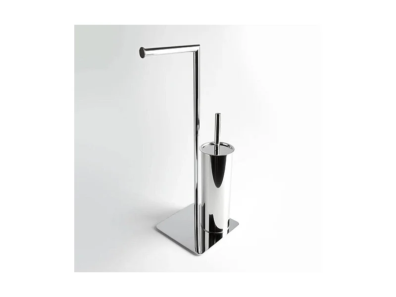Porte-papier toilette et porte-balai "Saskia" en acier chromé poli