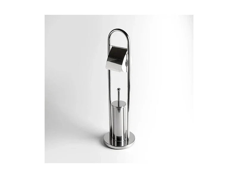 Porte-rouleau et porte-balai WC en métal chromé "Amélie" avec base ronde