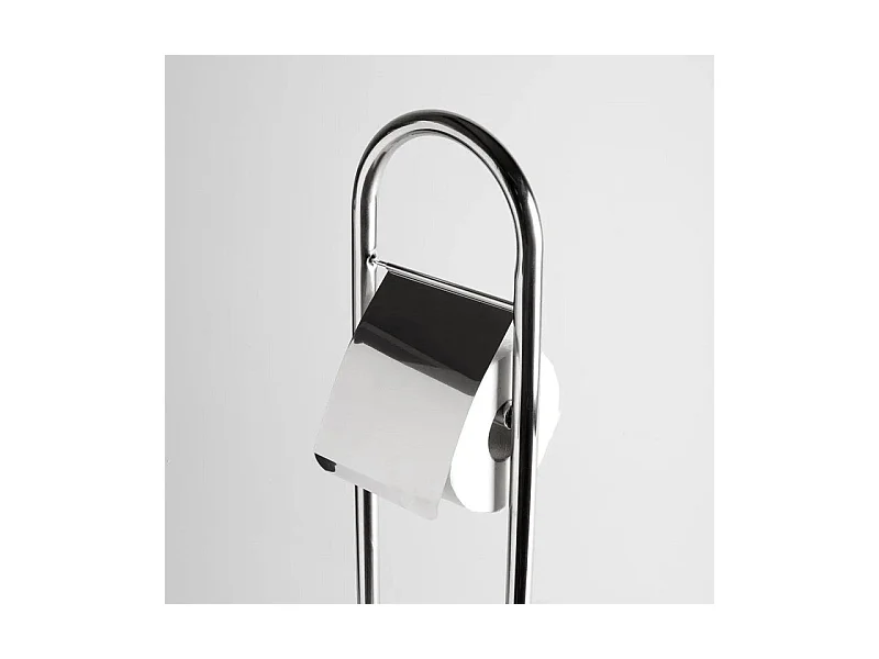 Porte-rouleau et porte-balai WC en métal chromé "Amélie" avec base ronde