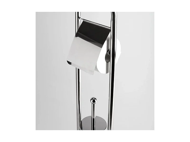 Porte-rouleau et porte-balai WC en métal chromé "Amélie" avec base ronde