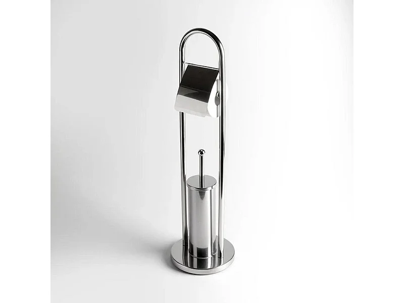 "Amélie" verchroomde metalen rolhouder en toiletborstelhouder met ronde voet
