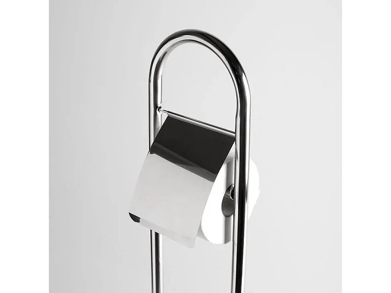 "Amélie" verchroomde metalen rolhouder en toiletborstelhouder met ronde voet