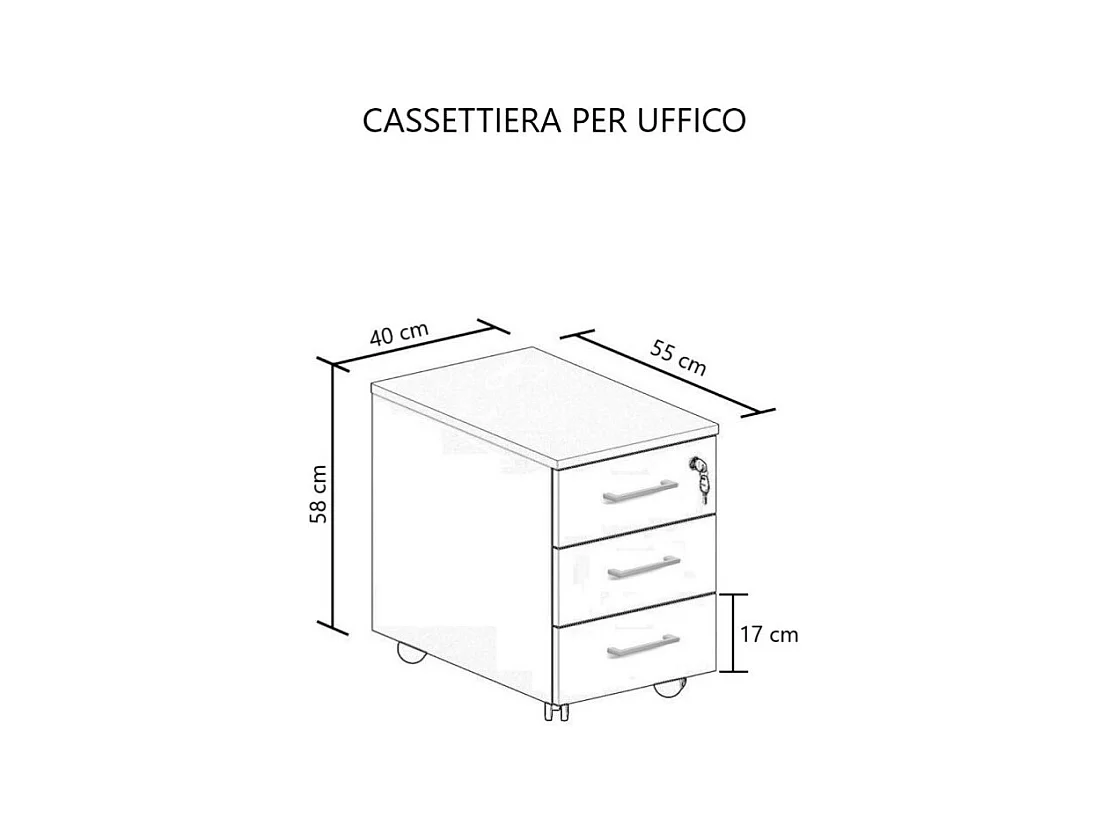Commode de bureau moderne 3 tiroirs "Ibisco" blanc noyer naturel cm 40x55 58h