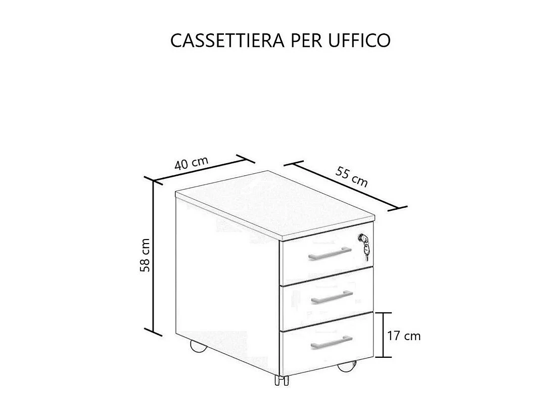 Cassettiera moderna da ufficio 3 cassetti "Ibisco" bianco noce naturale cm 40x55 58h