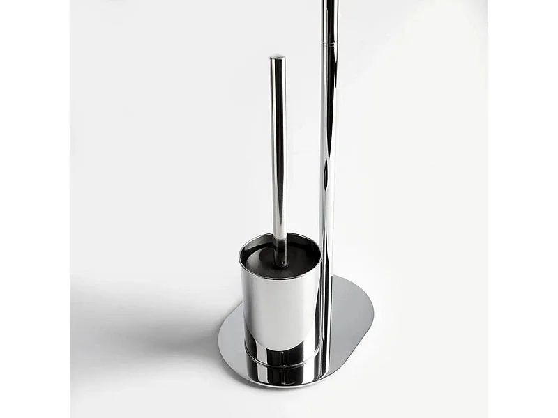 Vrijstaande toiletrolhouder "Tobias" met borstelhouder in verchroomd metaal en ovale voet