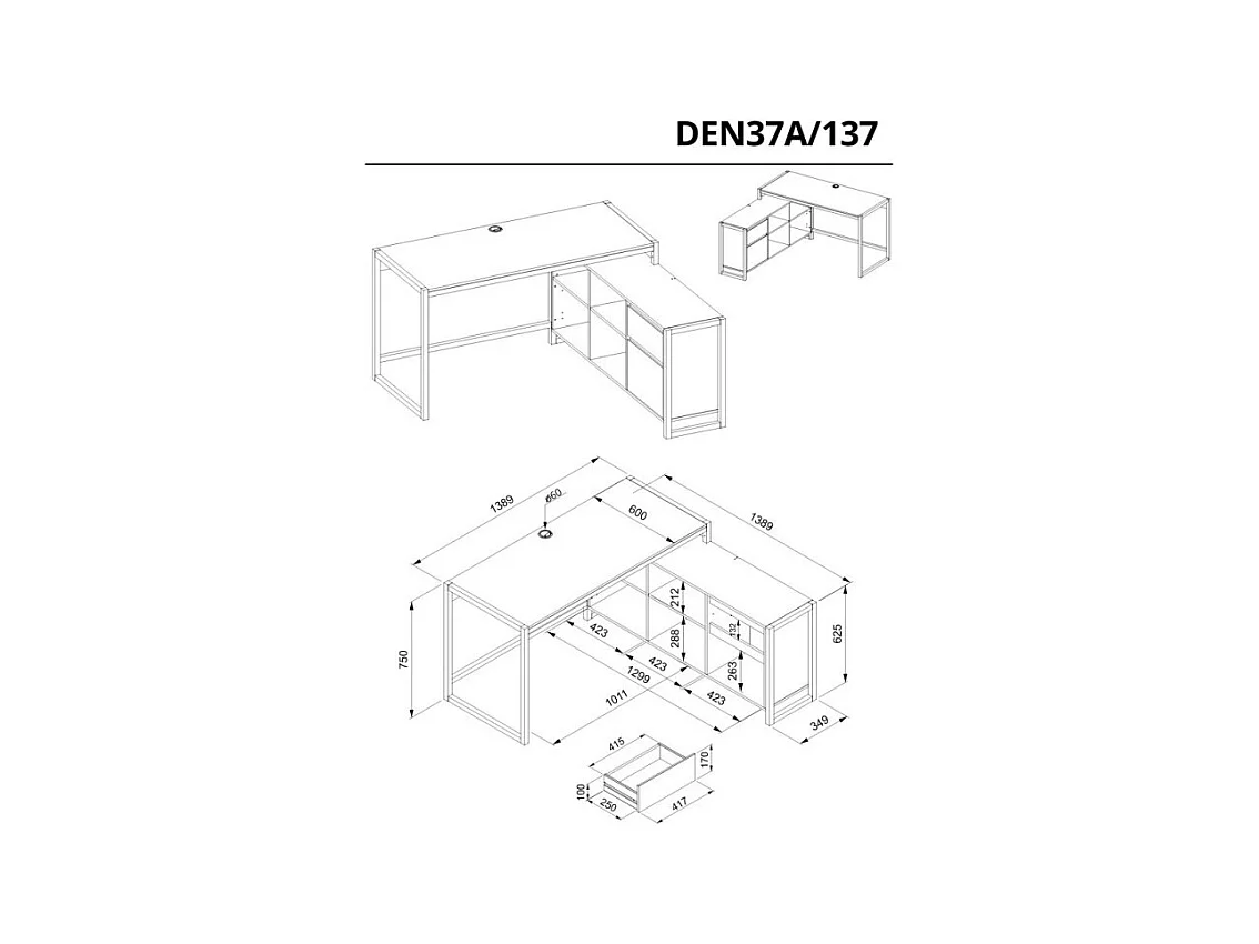 Scrivania ufficio moderna "Denver" angolare reversibile antracite quercia