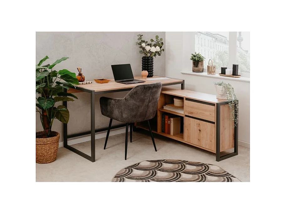 Bureau d'angle moderne "Denver" réversible en chêne anthracite