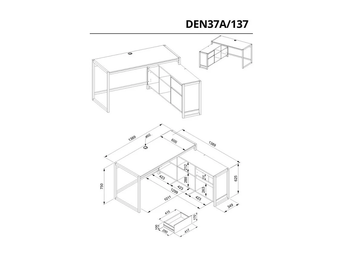 Scrivania ufficio moderna "Denver" angolare reversibile antracite quercia