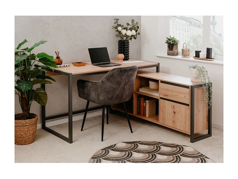 Bureau d'angle moderne "Denver" réversible en chêne anthracite
