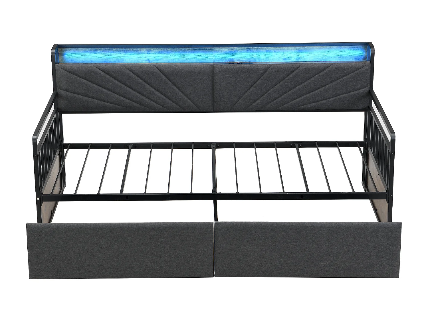Tagesbett 90x200 cm - Einzelbett mit LED-Beleuchtung und 2 Schubladen - ablagefläche und multifunktionssteckdose - schwarz