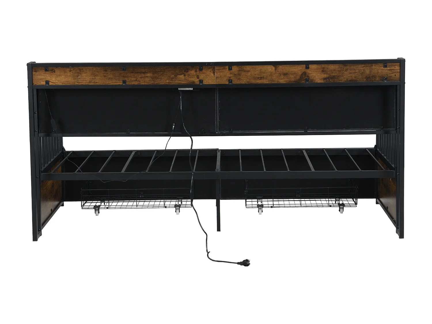 Tagesbett 90x200 cm - Einzelbett mit LED-Beleuchtung und 2 Schubladen - ablagefläche und multifunktionssteckdose - schwarz