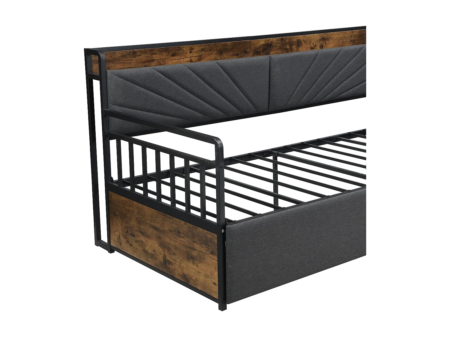 Tagesbett 90x200 cm - Einzelbett mit LED-Beleuchtung und 2 Schubladen - ablagefläche und multifunktionssteckdose - schwarz