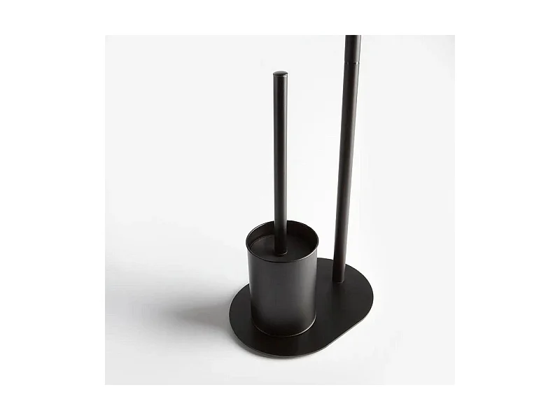 Porte-rouleau de papier toilette sur pied "Friedrich" avec porte-balai en métal noir mat et base ovale