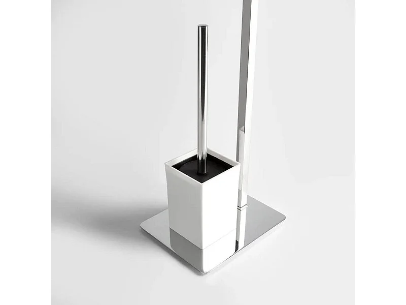 Lampa stojąca z uchwytem na papier toaletowy i białą szczotką toaletową "Étienne" ze stali chromowanej polerowanej