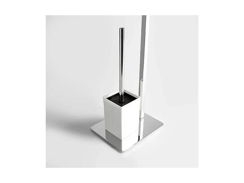 Lampadaire avec porte-rouleau et porte-balai WC blanc "Étienne" en acier chromé poli