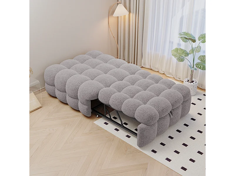 Lit banquette gris - Lit simple avec rembourrage en mousse et pliable - tissu teddy
