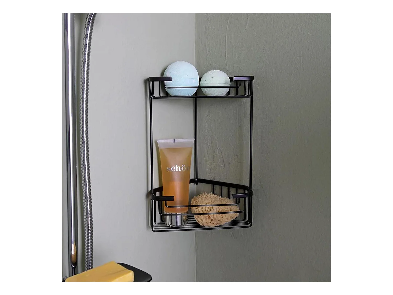 Porte-savon d'angle double noir mat pour douche "Clément" en acier inoxydable cm 20x15 31h