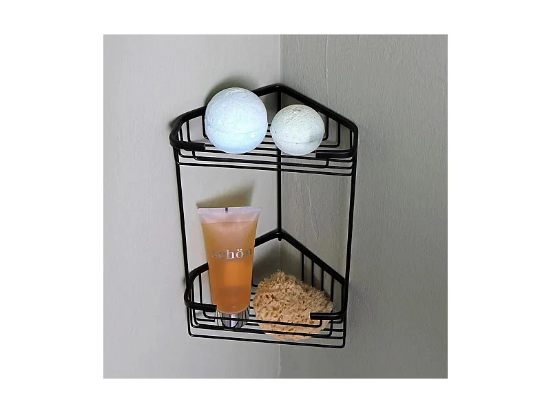 Porte-savon d'angle double noir mat pour douche "Clément" en acier inoxydable cm 20x15 31h