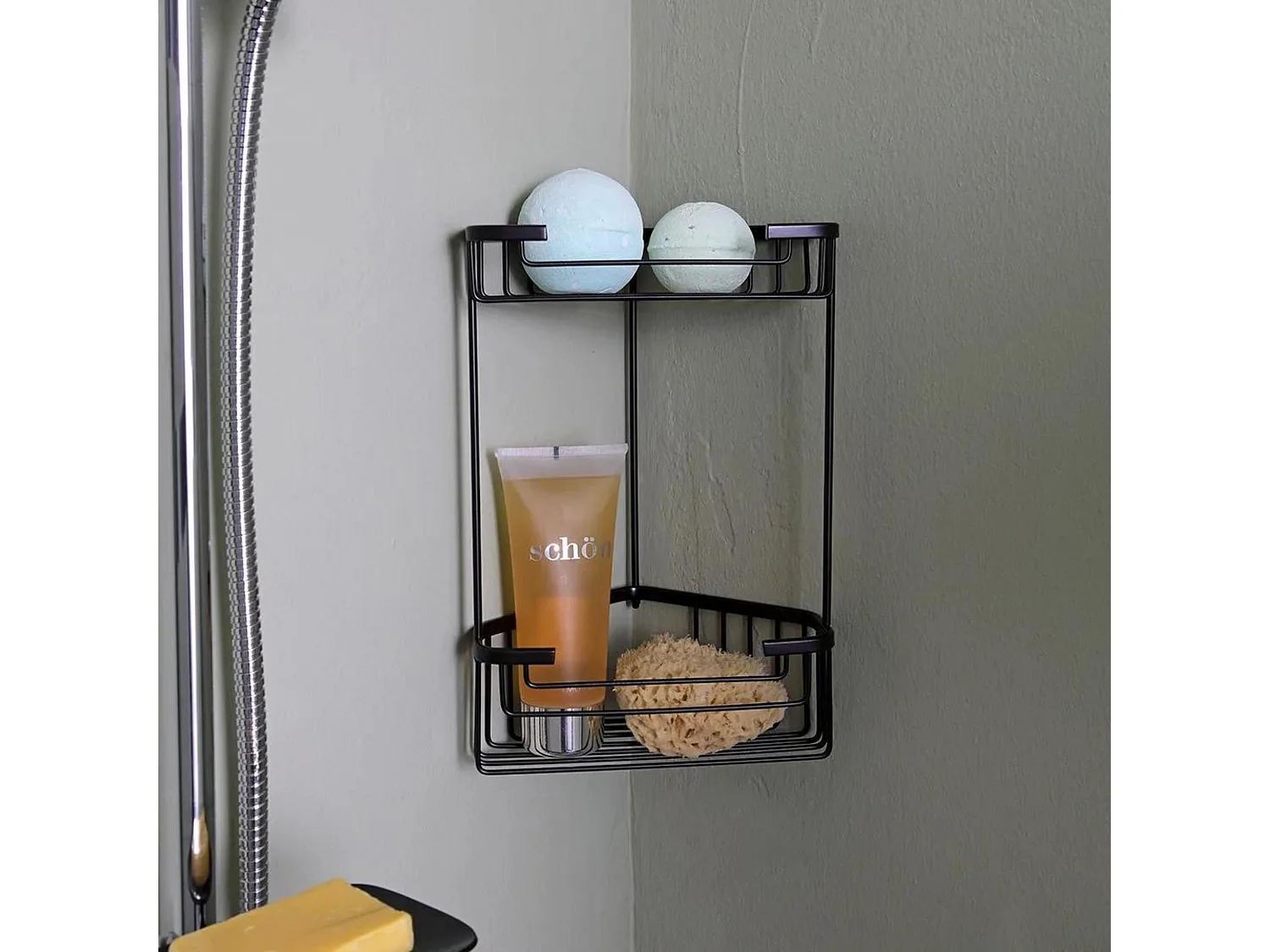 Jabonera de ducha de doble esquina negra mate "Clément" en acero inoxidable cm 20x15 31h