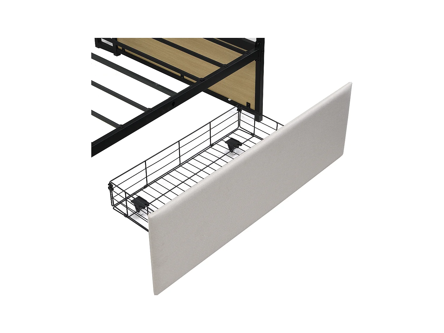 Lit banquette 90x200 cm - Lit simple avec éclairage LED et 2 tiroirs - étagère de rangement et prise multifonction - beige