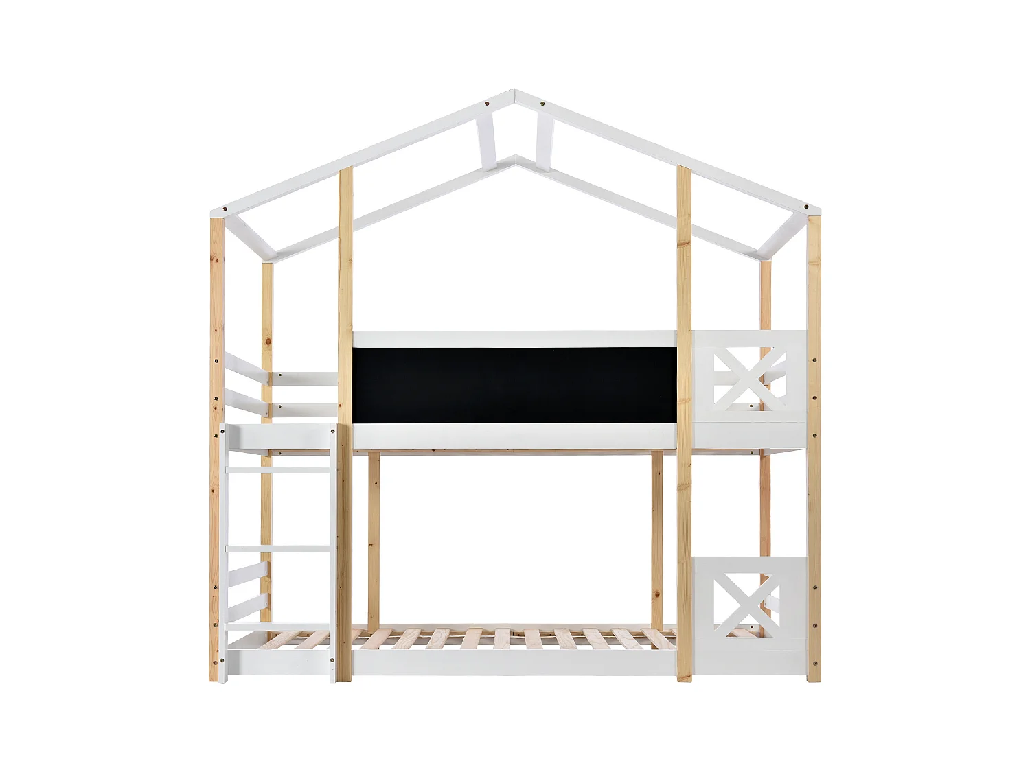 Lit superposé 90 x 200 cm - Lit enfant avec échelle et barrières de sécurité - bois  blanc - sans matelas