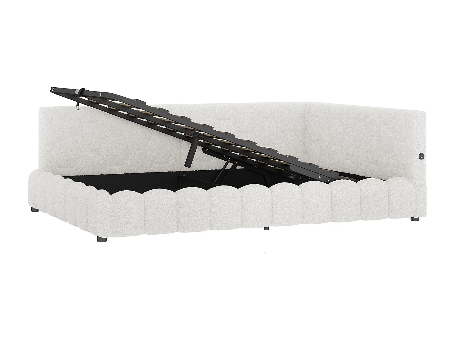 Opbergbed 140x200 cm - Volwassen bed met LED-verlichting en USB-oplader - wit - zonder matras