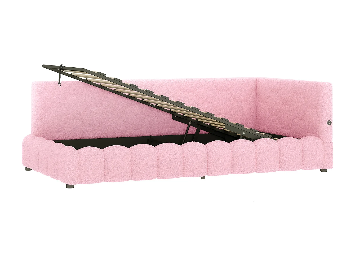 Opbergbed 90x200 cm - Kinderbed met LED-verlichting en USB-oplader - roze - zonder matras