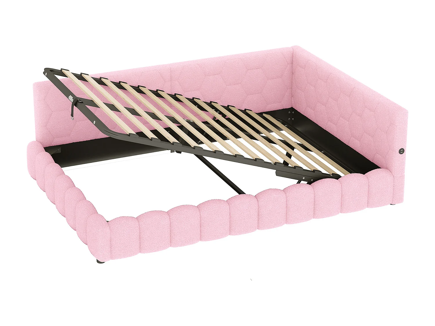 Opbergbed 140x200 cm - Volwassen bed met LED-verlichting en USB-oplader - roze - zonder matras