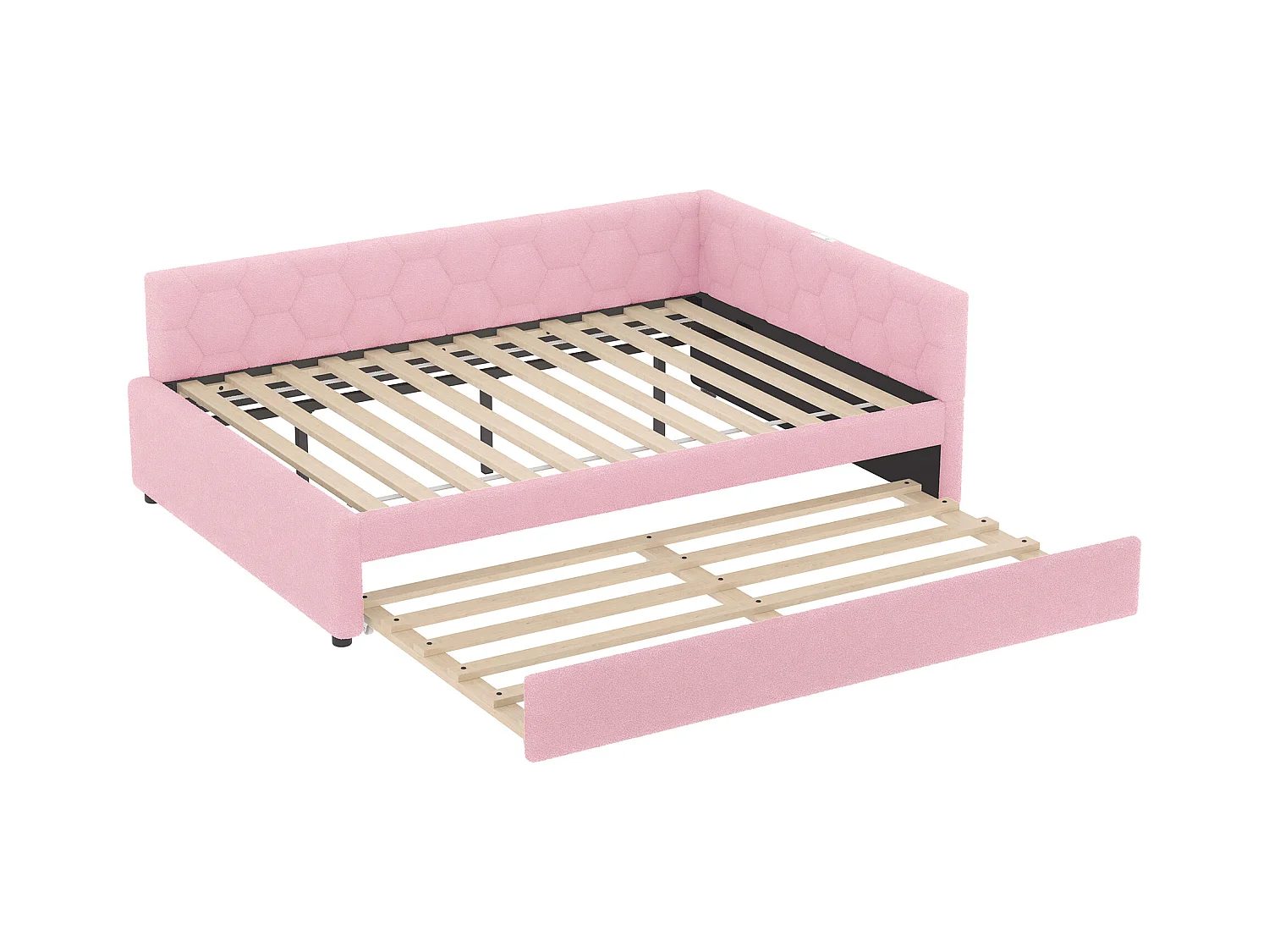 Lit gigogne 140x200 - Lit adulte avec recharge USB et lampe de chevet - velours rose- sans matelas