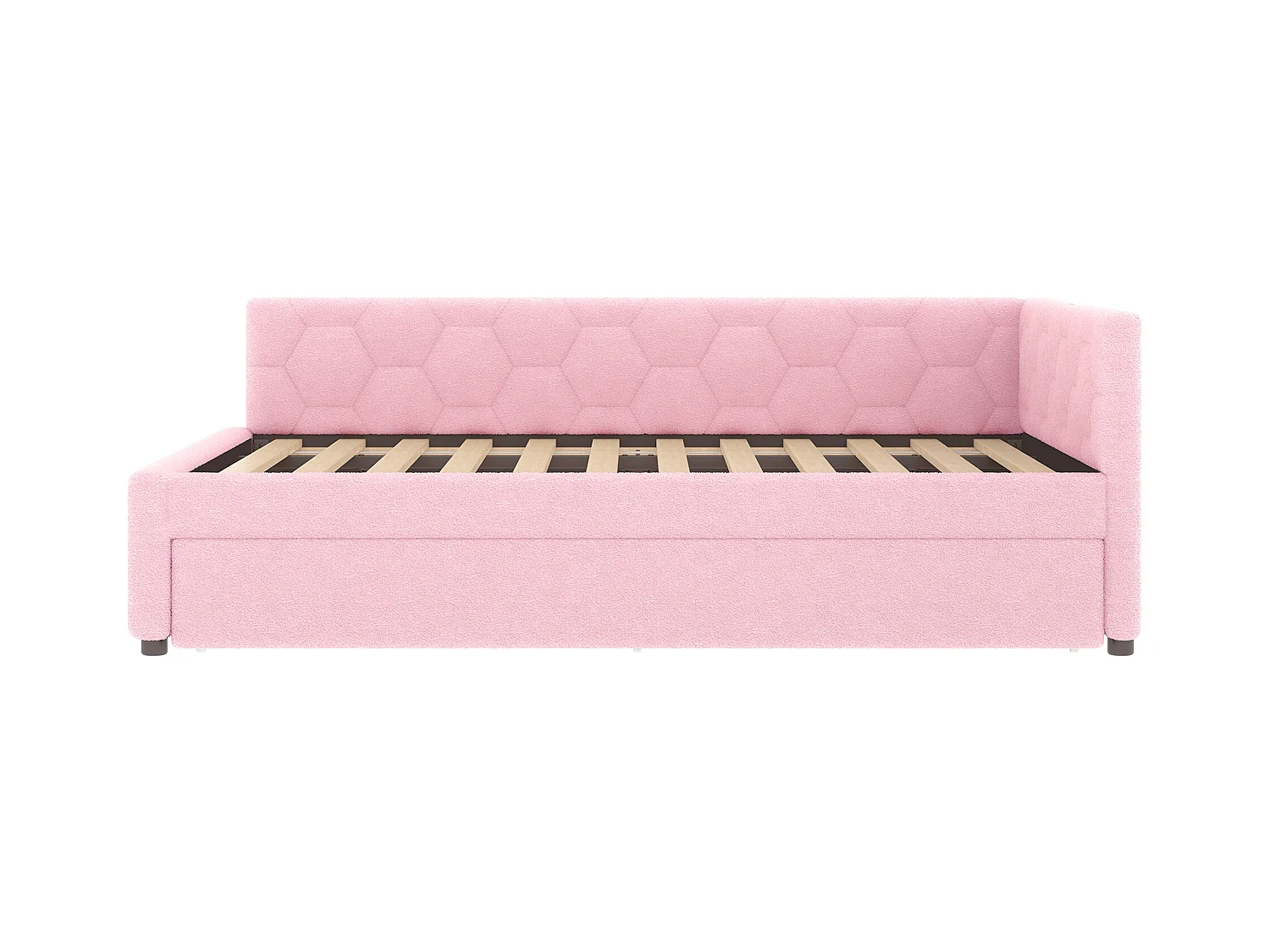 Lit gigogne 140x200 - Lit adulte avec recharge USB et lampe de chevet - velours rose- sans matelas