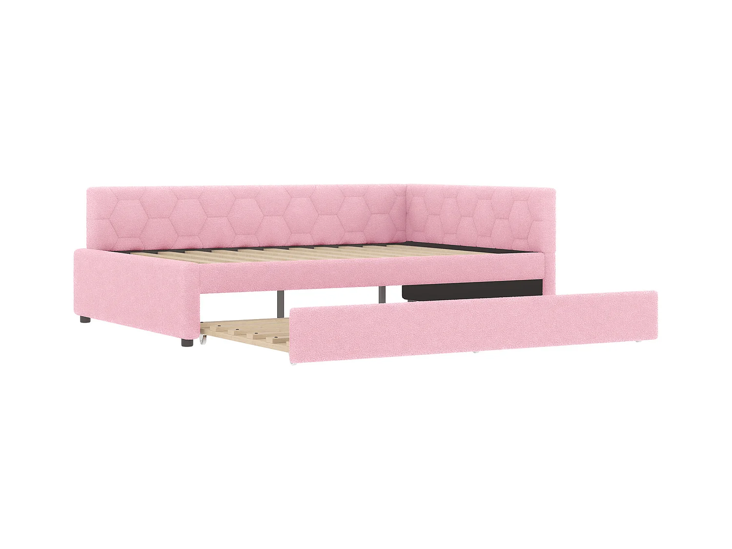Lit gigogne 140x200 - Lit adulte avec recharge USB et lampe de chevet - velours rose- sans matelas