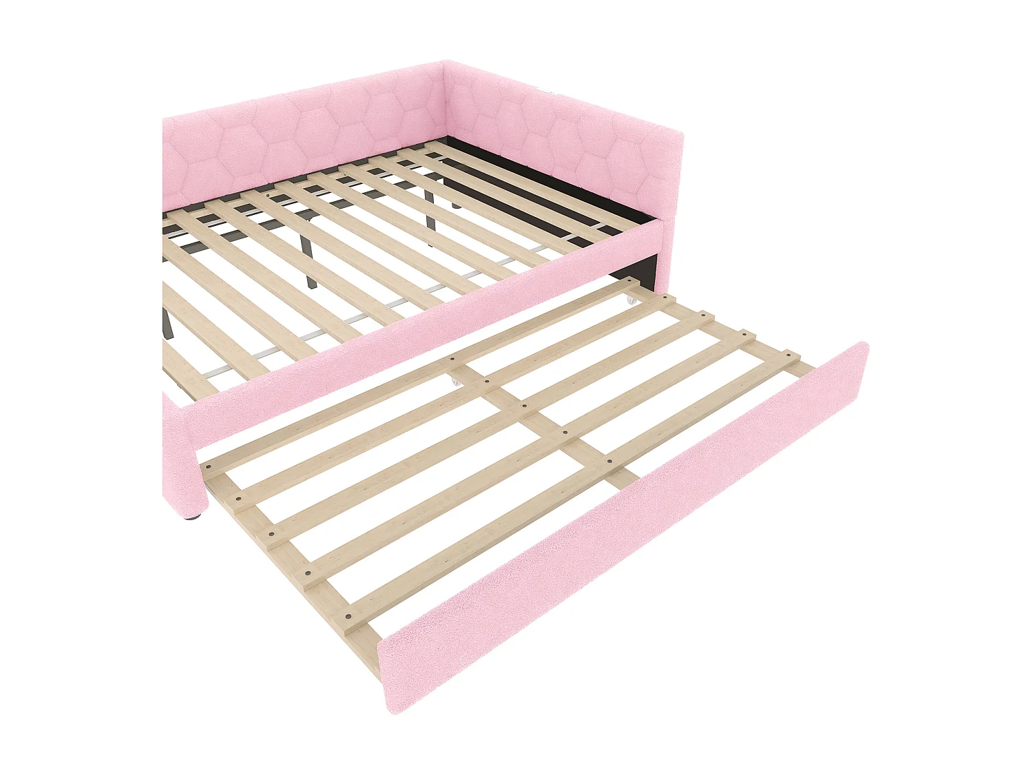 Ausziehbett 140x200 - Erwachsenenbett mit USB-Ladefunktion und Nachttischlampe - rosa samt - ohne matratze