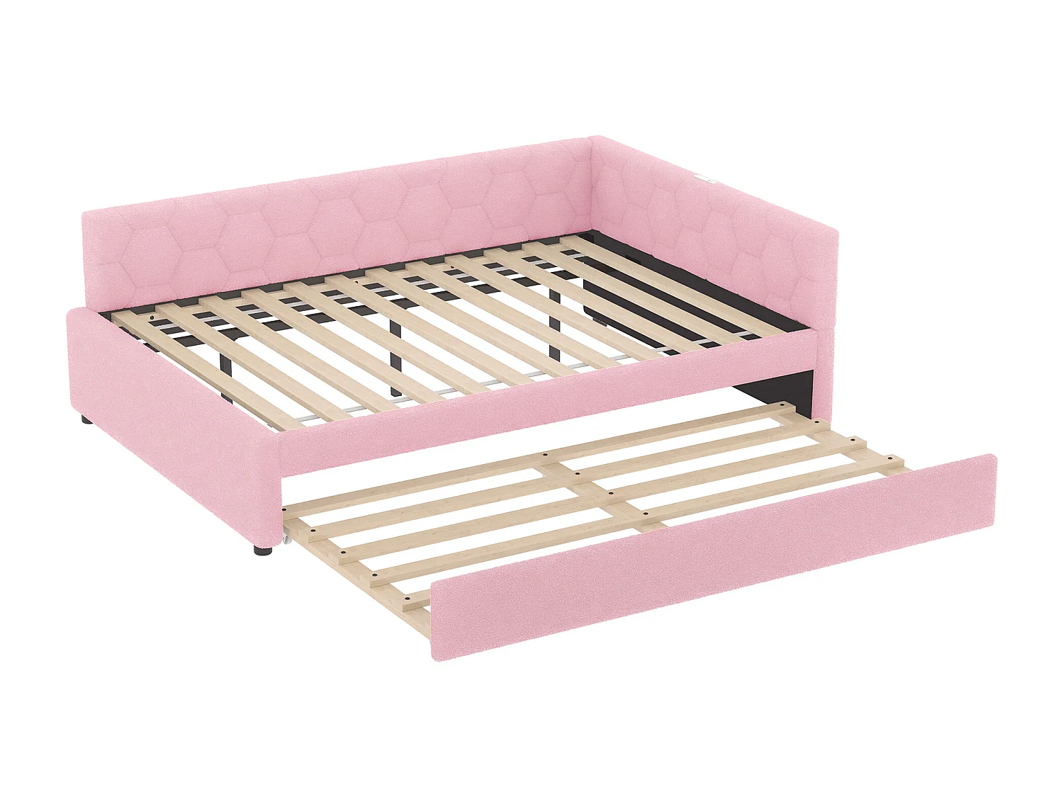 Ausziehbett 140x200 - Erwachsenenbett mit USB-Ladefunktion und Nachttischlampe - rosa samt - ohne matratze
