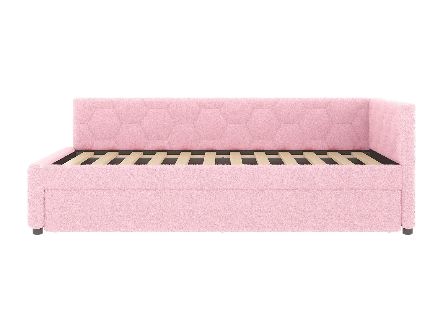 Ausziehbett 140x200 - Erwachsenenbett mit USB-Ladefunktion und Nachttischlampe - rosa samt - ohne matratze