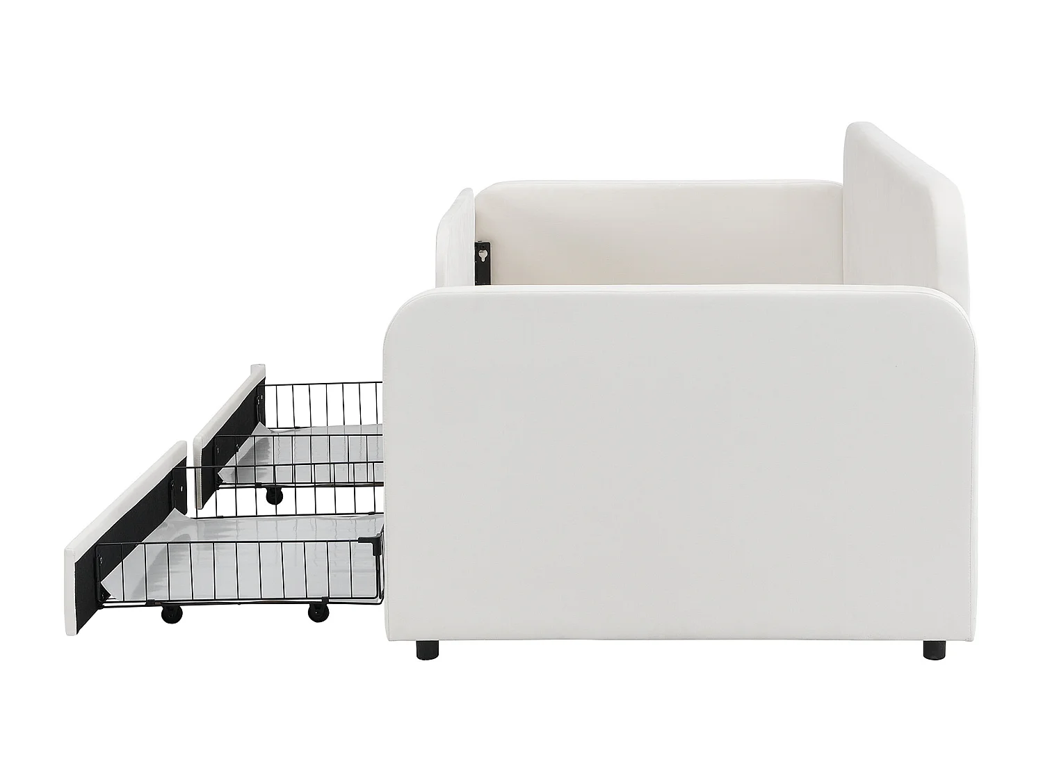 Divano trasformabile 90x200 cm - Letto per bambini con 3 vani contenitore e 2 cassetti - struttura letto in metallo - velluto bianco