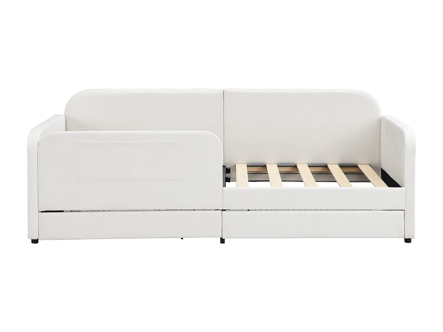 Divano trasformabile 90x200 cm - Letto per bambini con 3 vani contenitore e 2 cassetti - struttura letto in metallo - velluto bianco