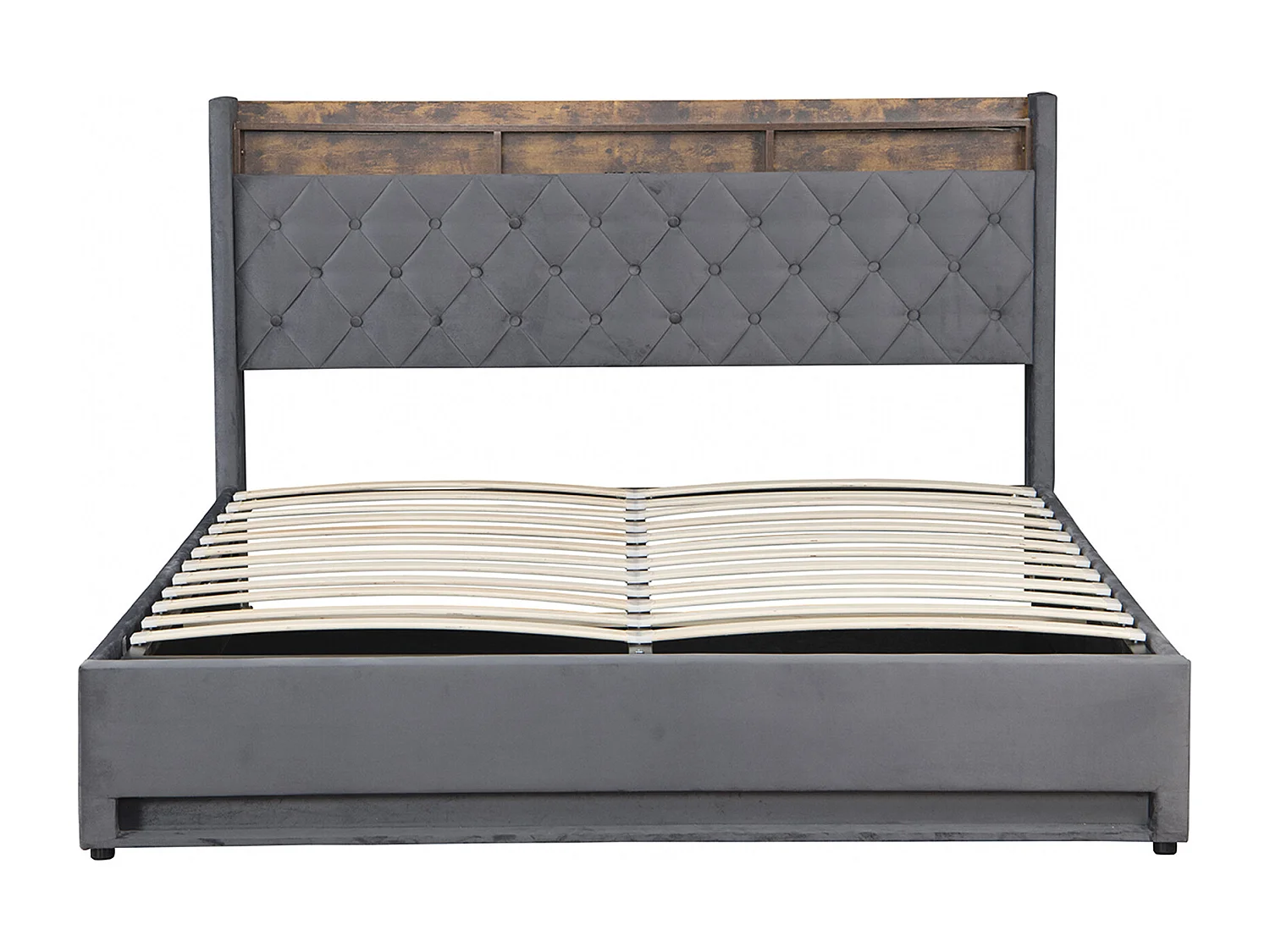 Letto contenitore 140x200 cm - Letto per adulti con illuminazione LED e ricarica USB - velluto grigio - materasso non incluso
