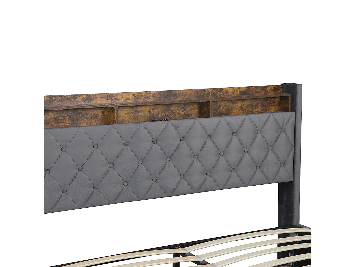 Stauraumbett 160x200 cm - Erwachsenenbett mit LED-Beleuchtung und USB-Ladefunktion - grauer samt - matratze nicht enthalten