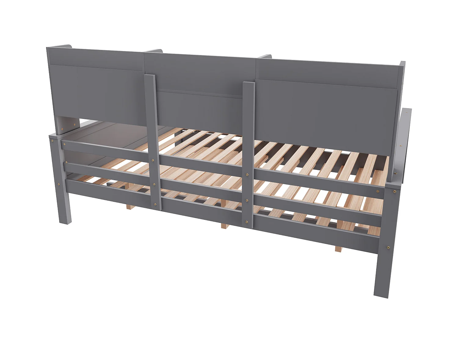 Lit gigogne 140x200 cm - Lit enfant avec compartiment de rangement sommier à lattes - bois gris - sans matelas