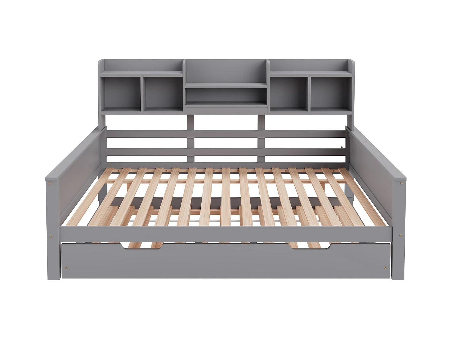 Lit gigogne 140x200 cm - Lit enfant avec compartiment de rangement sommier à lattes - bois gris - sans matelas