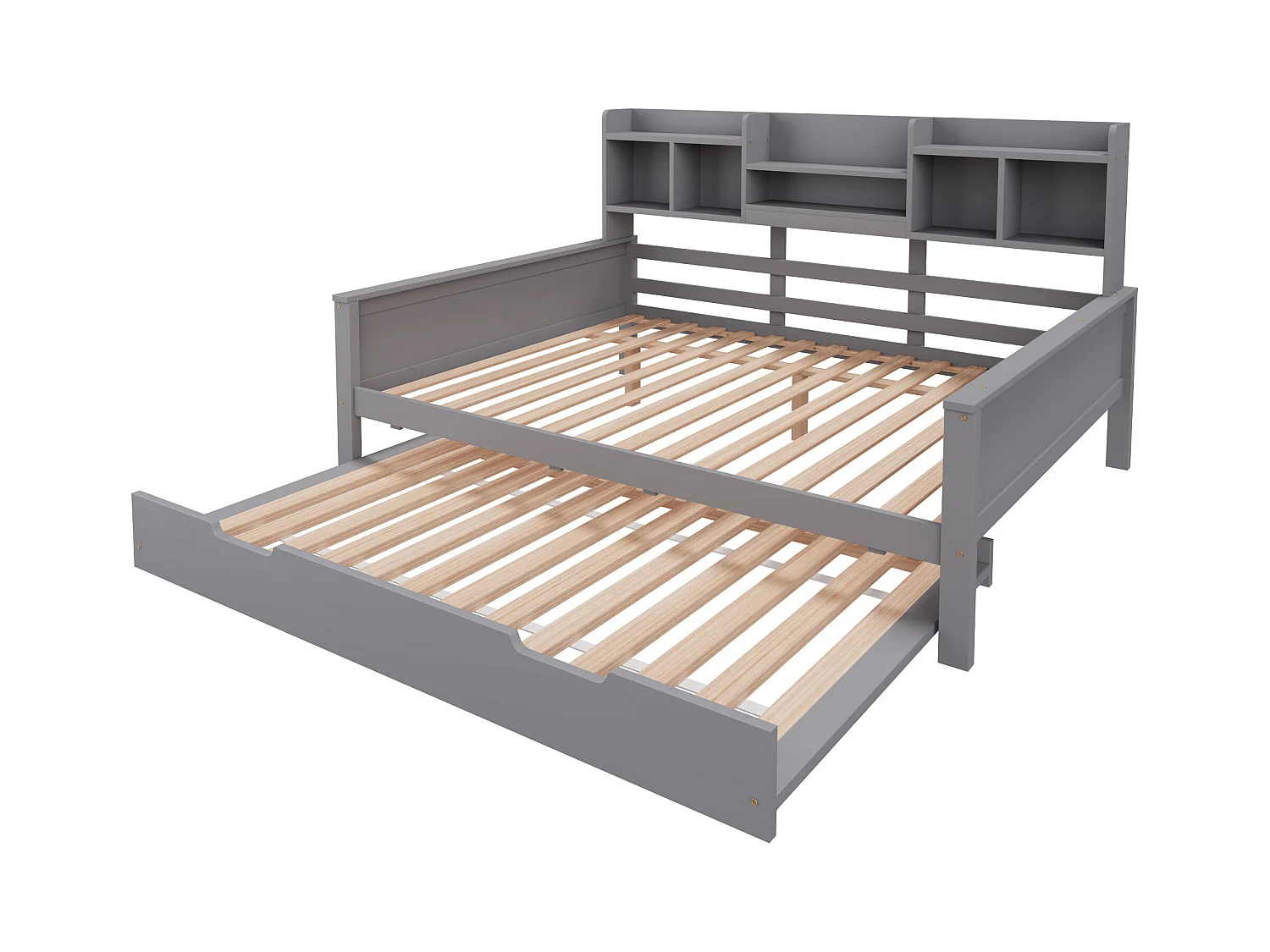 Lit gigogne 140x200 cm - Lit enfant avec compartiment de rangement sommier à lattes - bois gris - sans matelas