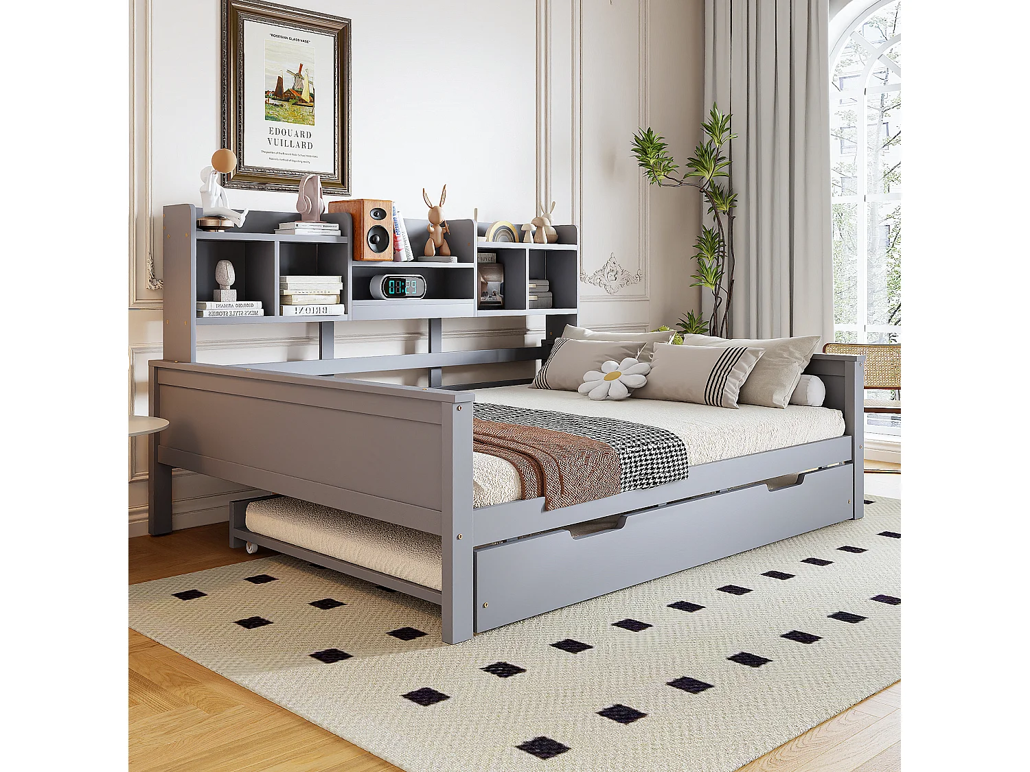 Letto estraibile 140x200 cm - Letto per bambini con contenitore e rete a doghe - legno grigio - senza materasso