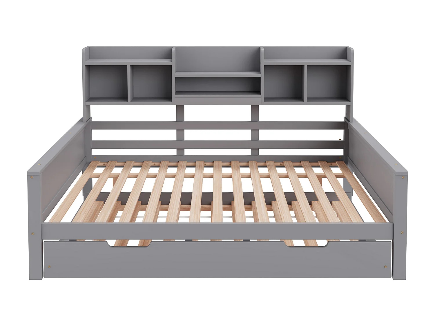 Letto estraibile 140x200 cm - Letto per bambini con contenitore e rete a doghe - legno grigio - senza materasso