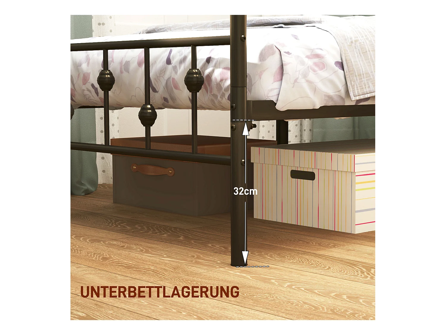 Kinderbett 90x200 cm - Bettgestell mit Metallrahmen und klappbar - schwarz